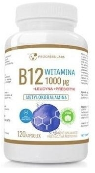 PROGRESS LABS Witamina B12 1000 uq + Leucyna+ Prebiotyk 120 kapsułek