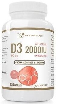 PROGRESS LABS Witamina D3 50 uq 2000 IU 120 kapsułek