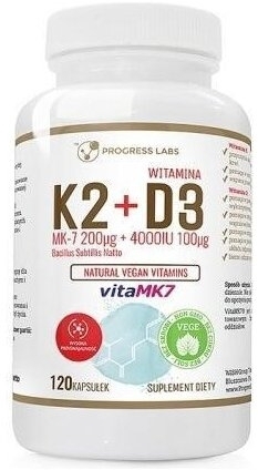 PROGRESS LABS Witamina K2 vitaMK7 200 uq + D3 4000 IU 120 kapsułek