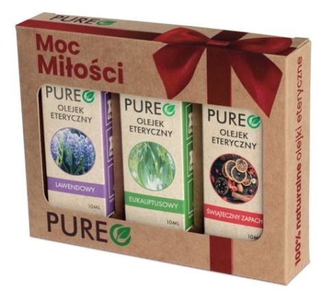 PUREO Naturalne Olejki eteryczne Zestaw MOC MIŁOŚCI Lawendowy + Eukaliptusowy + Świąteczny Zapach