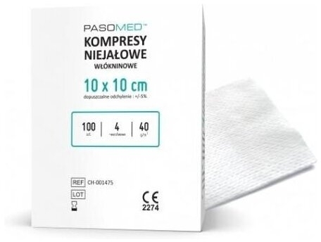 Pasomed Kompres Włókninowy 10x10cm 4 Warstwy 100 sztuk