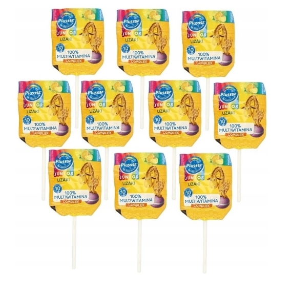 Plusssz Junior lizak multiwitamina complex smak pomarańczowo-cytrynowy 1szt. Wielopak x10