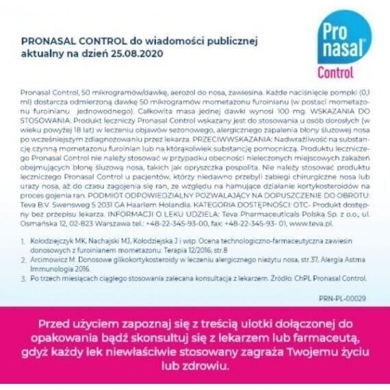 Pronasal Control aerozol do nosa 50 mg 60 dawek
