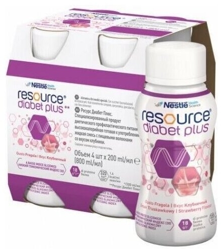 RESOURCE Diabet Plus płyn o smaku truskawkowym 4 x 200 ml