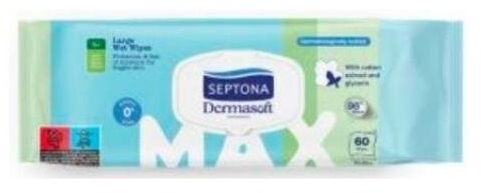 SEPTONA chusteczki nawilżane Dermasoft z ekstraktem z bawełny i gliceryną maxi 60 sztuk