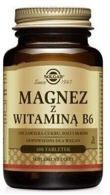 SOLGAR Magnez z witaminą B6 100 tabletek