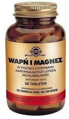 SOLGAR Wapń i Magnez w postaci cytrynianu 100 tabletek