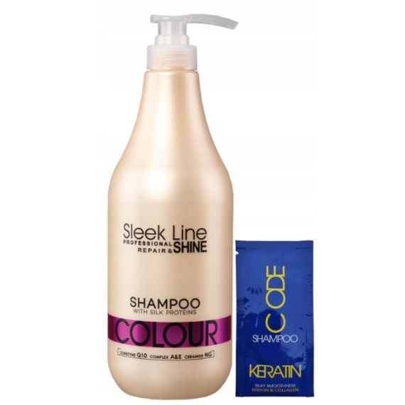 STAPIZ Szampon Sleek Line Colour 1000 ml + STAPIZ Szampon Keratin 15 ml