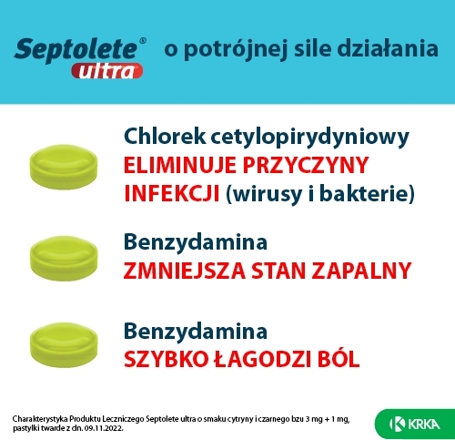 Septolete Ultra cytryna i czarny bez 16 pastylek
