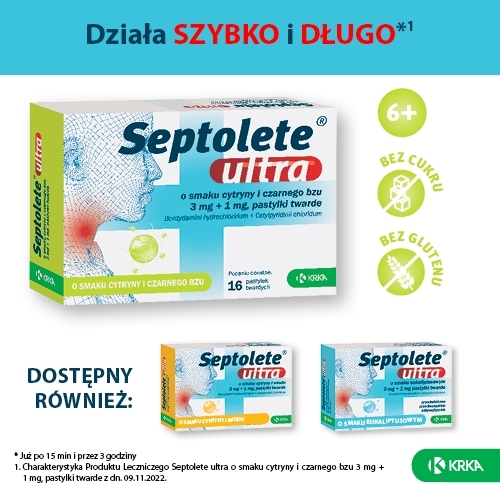 Septolete Ultra cytryna i czarny bez 16 pastylek