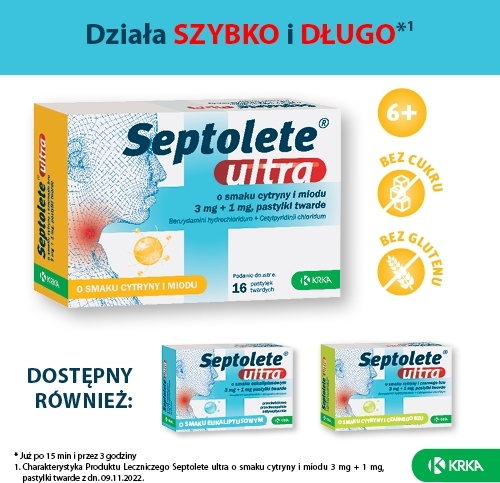 Septolete ultra o smaku cytryny i miodu 16 pastylek