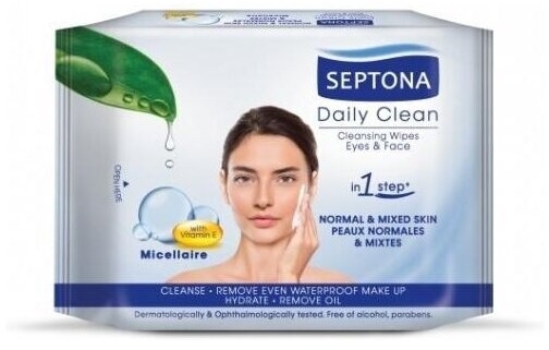 Septona Daily Clean chusteczki do demakijażu z płynem micelarnym i witaminą E 20 sztuk