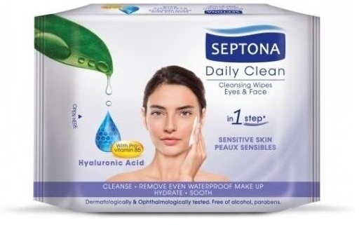 Septona Daily Clean chusteczki do demakijażu z prowitaminą B5 i kwasem hialuronowym 20 sztuk