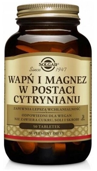 Solgar Wapń i Magnez w Postaci Cytrynianu 50 tabletek