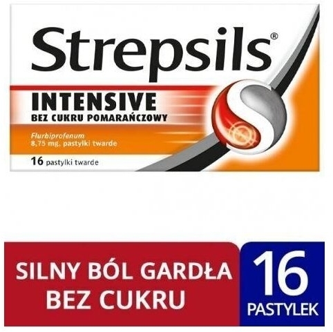Strepsils Intensive na ostry ból gardła bez cukru do ssania pastylki 16 szt.