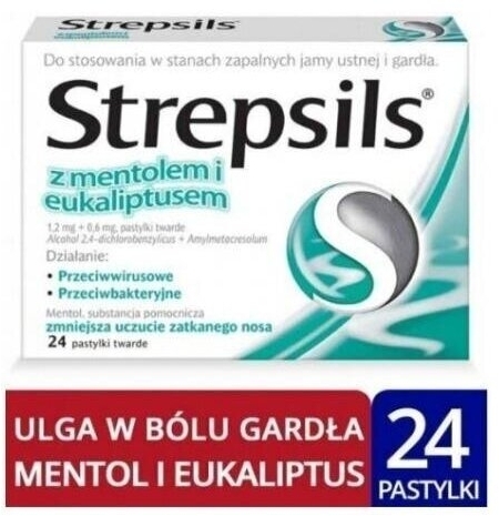 Strepsils z mentolem i eukaliptusem na ból gardła do ssania pastylki 24 szt.