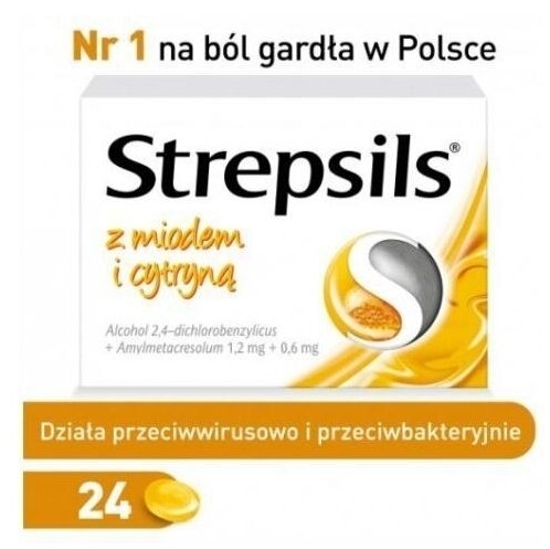 Strepsils z miodem i cytryną na ból gardła do ssania pastylki 24 szt.