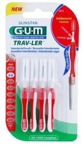 Sunstar GUM Trav-Ler Szczoteczki międzyzębowe 0,8 mm czerwone 4 sztuki