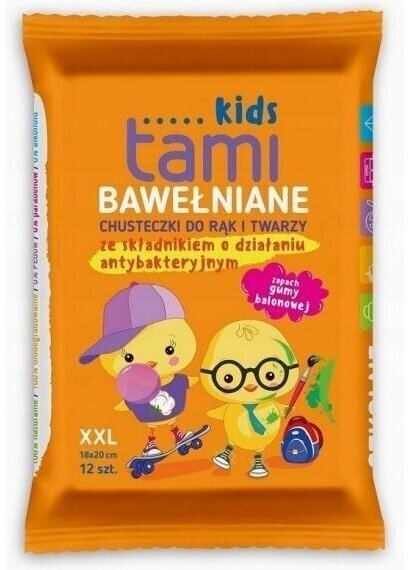 Tami Kids Chusteczki Bawełniane Antybakteryjne XXL 12 szt