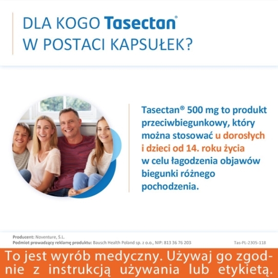 Tasectan 500 mg 15 kapsułek na biegunkę