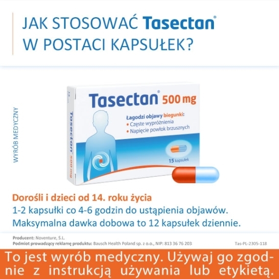Tasectan 500 mg 15 kapsułek na biegunkę