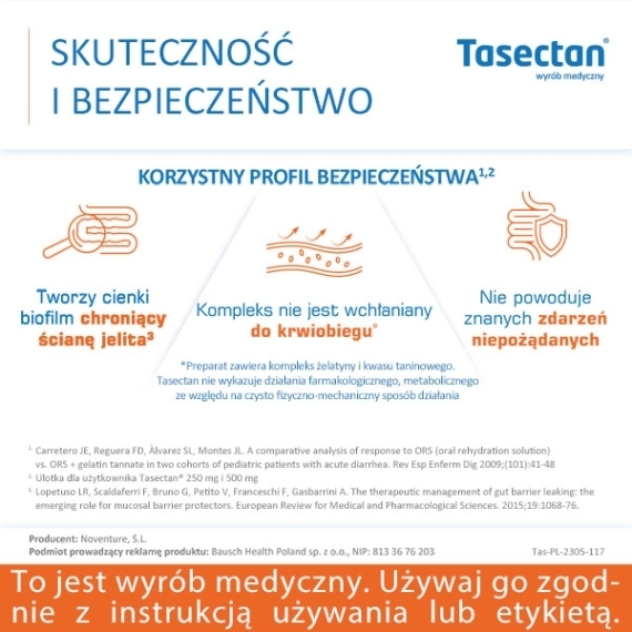 Tasectan Proszek 250 mg do stosowania u dzieci 20 saszetek na biegunkę
