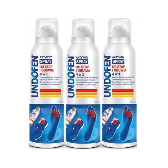 Undofen Aktywny Spray do stóp i obuwia 4w1 150 ml Wielopak x3