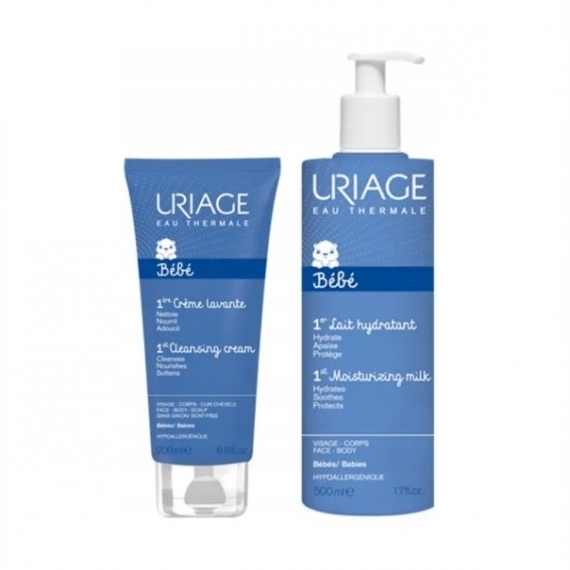 Uriage Bebe mleczko nawilżające + krem oczyszczający dla dzieci 500 ml + 200 ml