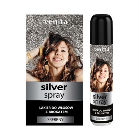 VENITA Lakier do włosów z brokatem srebrny 75 ml