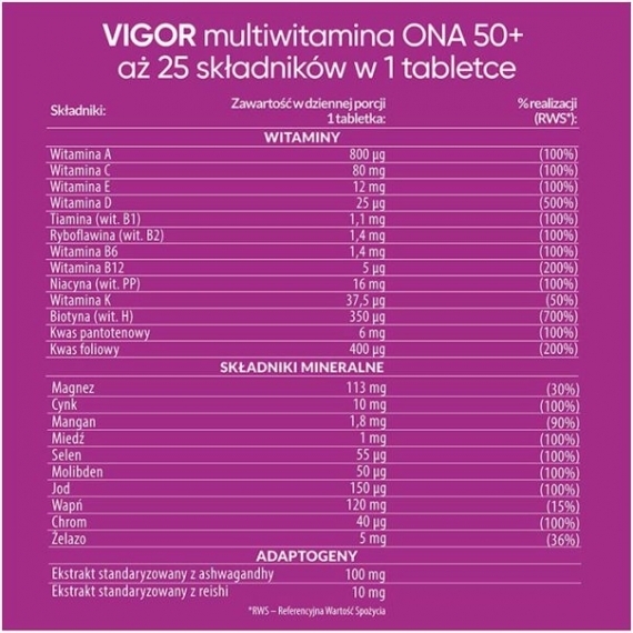 VIGOR ONA 50+ suplement multiwitamina 60 tabletek