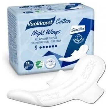 Vuokkoset COTTON Podpaski ze Skrzydełkami na Noc Sensitive 9 sztuk