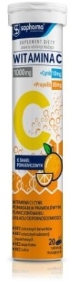 WITAMINA C 1000mg + Cynk 10mg + Propolis 50mg smak pomarańczowy 20 tabletek musujących