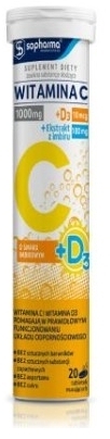 WITAMINA C 1000mg + Witamina D3 10mcg + Ekstrakt z imbiru 180mg smak imbirowy 20 tabletek musujących
