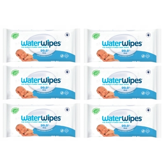 WaterWipes Chusteczki nawilżane 99,9% wody i kropla ekstraktu owocowego 60szt Wielopak x6