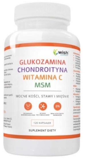 Wish Glukozamina, Chondroityna Wołowa, MSM, Witamina C 120 kapsułek