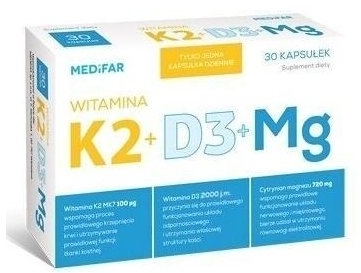 Witamina K2+D3+Mg 30 kapsułek Medifar