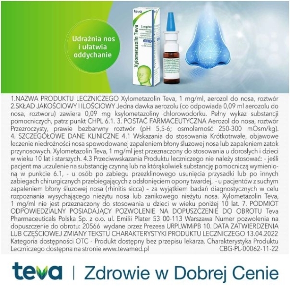 Xylometazolin Teva aerozol 1mg/ml (10ml)