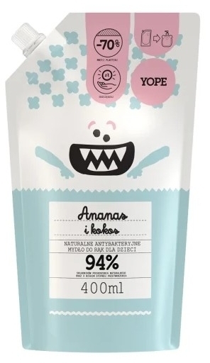 YOPE Refill antybakteryjne mydło do rąk dla dzieci ananas kokos 400 ml