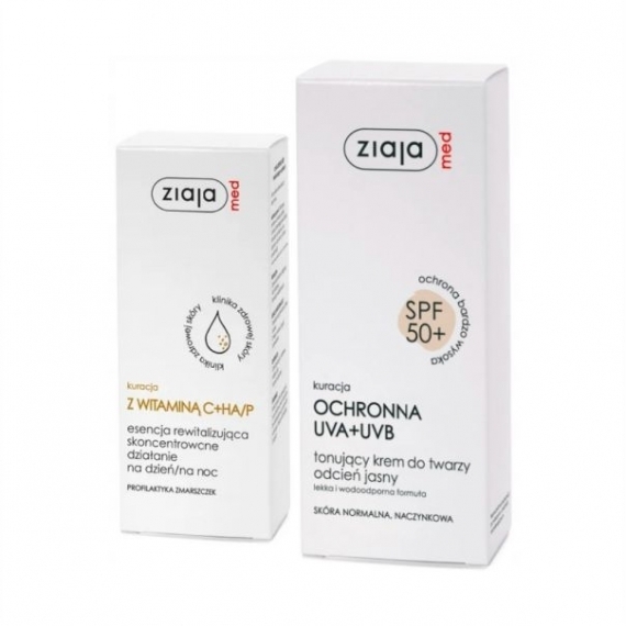 ZIAJA 2W1 MED SPF 50+ krem tonujący jasny 50 ml + esencja rewitalizująca 30 ml