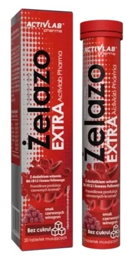 Żelazo Extra Activlab smak czerwonych winogron 20 tabletek musujących